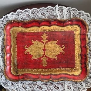 Florentine Venetian Red Tray Vintage Italian Decor